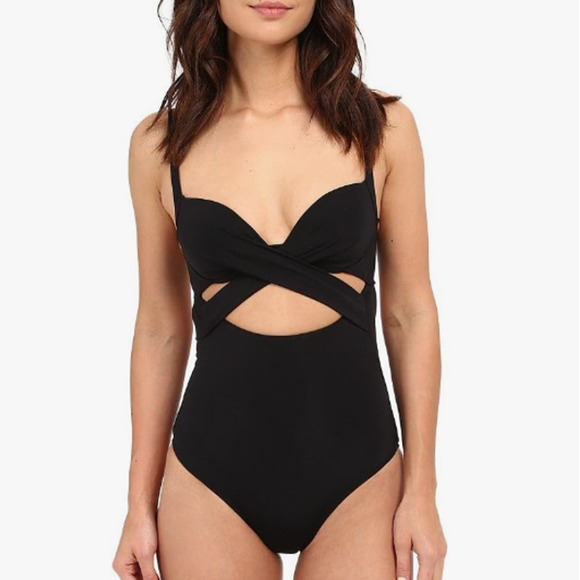 Jetset Underwire Plunge One Piece Swimsuit with Wrap Cut-Outs - Picture 1 of 6